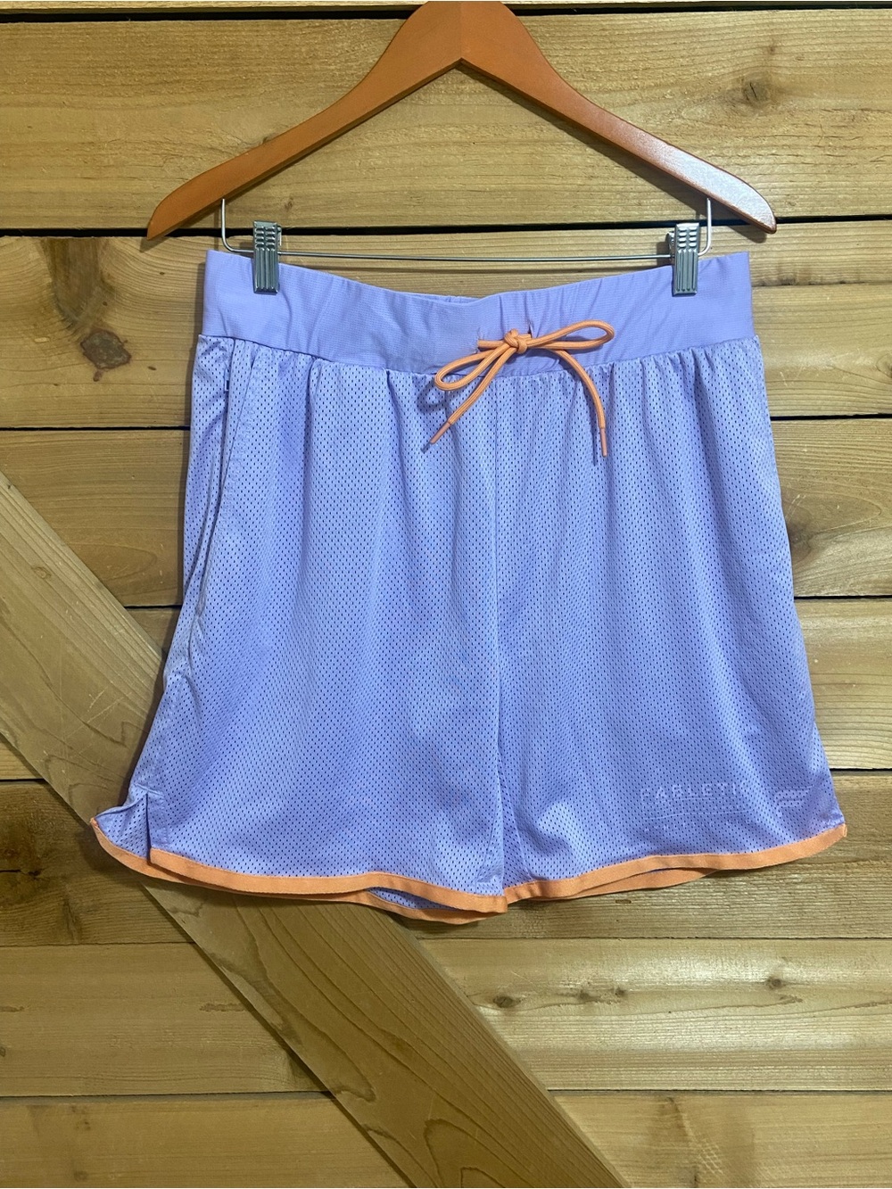 Fabletics Lavender Mesh Athletic Shorts with Peach Trim